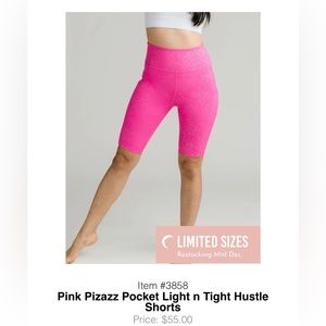 New Zyia Pink Pizazz Pocket Light n Tight Hustle Shorts